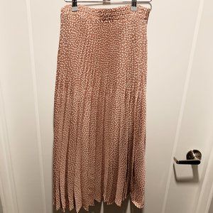 Pink & White Pleated Polka Dot Maxi Skirt